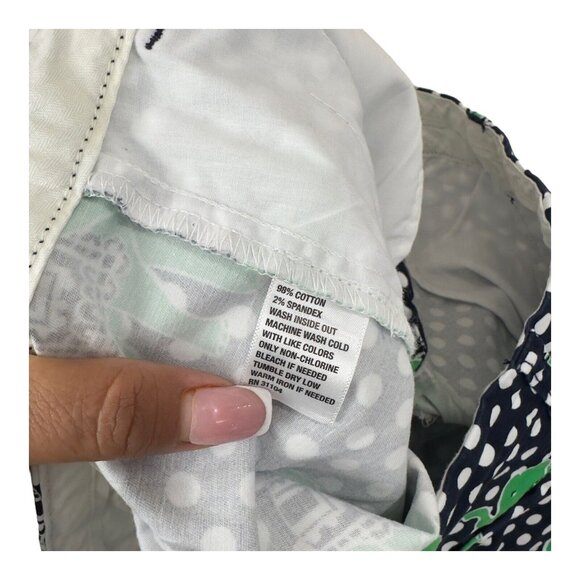 Crown & Ivy Green Elefant-Navy Polka Dot Print Chino Short Women SZ 12 Classic - Picture 3 of 11